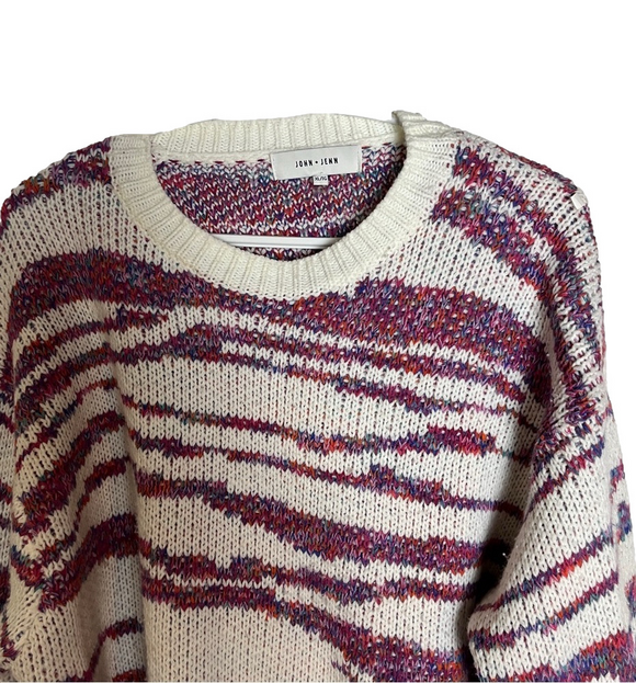John + Jenn Sweaters - John and Jenn Striped Knit Sweater Size XL Burgundy White Cream